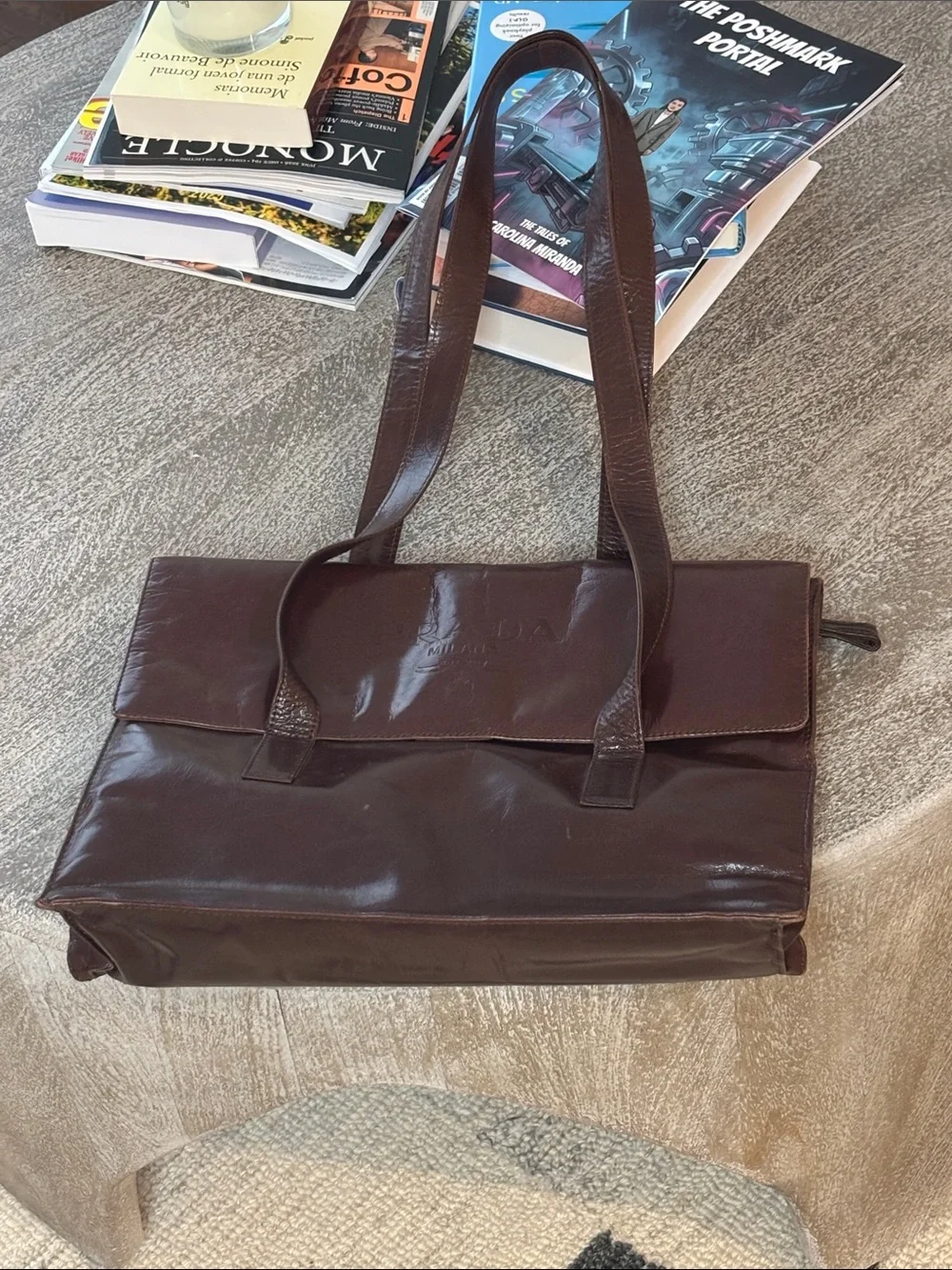 Prada Brown Leather Shoulder Tote